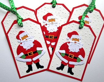 Santa Christmas Gift Tags - Christmas Tags - Holiday Gift Tags - Christmas Gifts - Christmas Wrapping - Christmas Gift Wrap - Set of 5