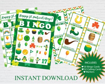 St. Patrick's Day Bingo Game, Printable St Patricks Bingo Cards, st pattys day party decor, kids classroom class activity, instant download