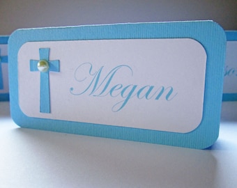 Baptism Place Cards, Baptism Decorations, First Communion Escort Cards, Christening Food Labels, Confirmation  Placecards-10