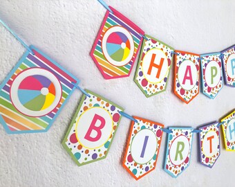 Girl Beach Ball Birthday Banner, Summer Fun Pool Party Decorations, Beach Themed First Girl Birthday Garland