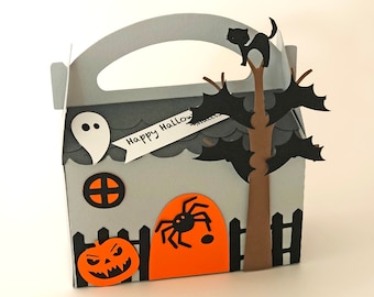 Bolsas de dulces de Halloween, cajas de recuerdos de Halloween, decoración de fiesta de Halloween de casa embrujada, caja de dulces - Juego de 10