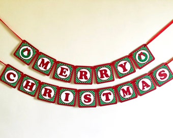 Merry Christmas Banner, Red and green polka-dot Holiday Banner, Christmas Mantle Decorations, Christmas Garland, Holiday Decor