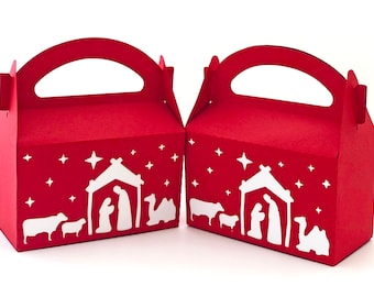 Christmas Favor Boxes, Nativity Christmas Eve Boxes, Christmas Decoration, Holiday Gift Box, Manger Stable Goody Treat Box-10