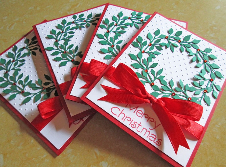 Wreath Christmas Cards Embossed Christmas Card Sets Holiday Cards Boxed Christmas Cards Holiday Card Set Merry Christmas Card Sets image 1