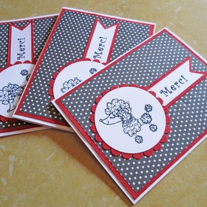 Danke Karten Set, Französischer Pudel Merci Note Karten Set von 3, Danke Grußkarten, Danke Notecards