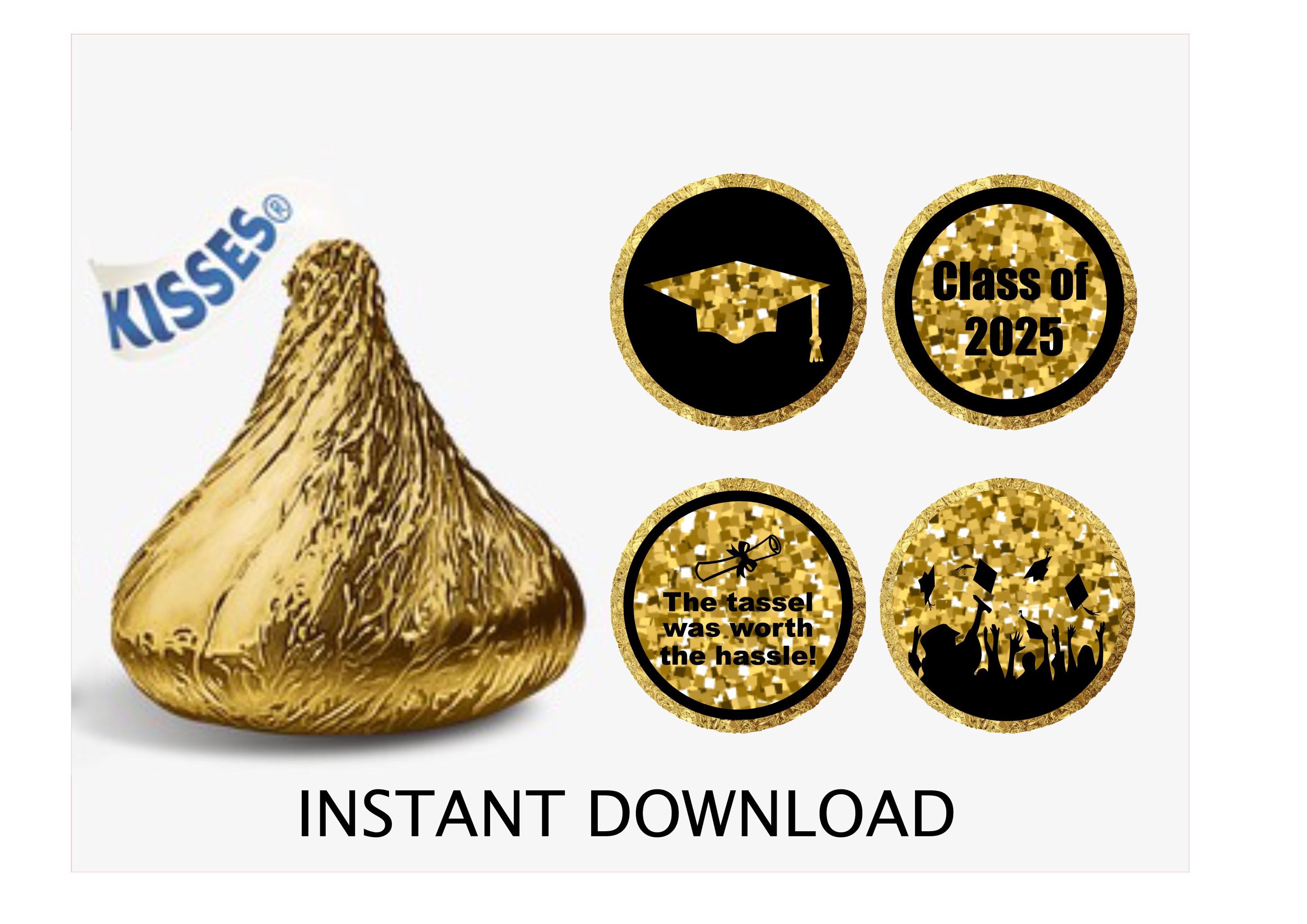 Printable Graduation Hershey Kiss® Stickers, Labels, High School College Graduation Party Decorations, 2025 Envelope Seals, Instant Download