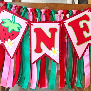 Strawberry First Birthday Banner, Girl High Chair Banner, One Smash Cake Garland, Strawberry Theme Party Decorations