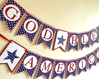 4th of July Banner, Happy July 4th Party Decorations, Independence Day, Red White and Blue, Stars and Stripes Patriotic Garland