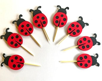 Ladybug Cupcake Toppers, Ladybug Birthday, Ladybug toppers, Ladybug party decorations,  Ladybug baby shower,  Ladybug theme party Set of 10