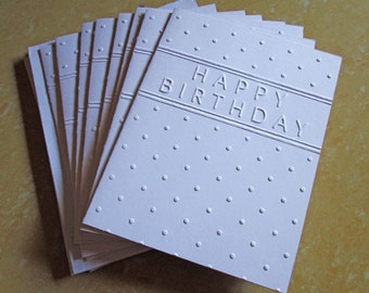 Happy Birthday Cards Set, White Embossed Cards, Happy Birthday Card Set, Boxed Birthday Greeting Cards, Stationery Pack, Blank Note Cards-8