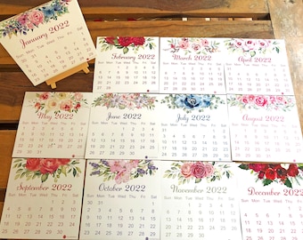 2024 Monthly Floral Desk Calendar, Office Decor, Desk Accessory, New Year Christmas Gift With Wooden Easel Stand