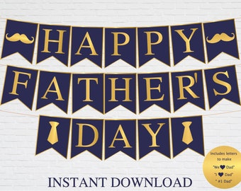 Banner per la festa del papà felice, decorazioni stampabili per la festa del papà, regali, I, We Love Dad Garland Bunting Sign, download istantaneo