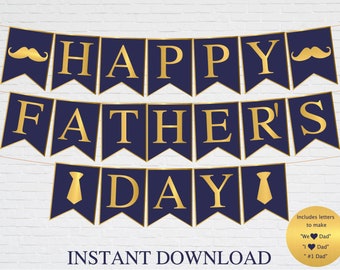 Happy Father's Day Banner, Printable Fathers Day Party Decorations, Gifts, I, We Love Dad Garland Bunting Sign, Instant Download