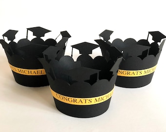 Graduation Cupcake Wrappers, Personalized Cupcake Liners, High School, College Graduation Party Decorations, Class of 2024 Wraps-24