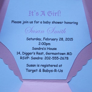 10 Girl Baby Shower Invitations, Pink Baby Shower Invites, Diaper Invitations, Baby Girl Shower, New Baby Announcement image 4
