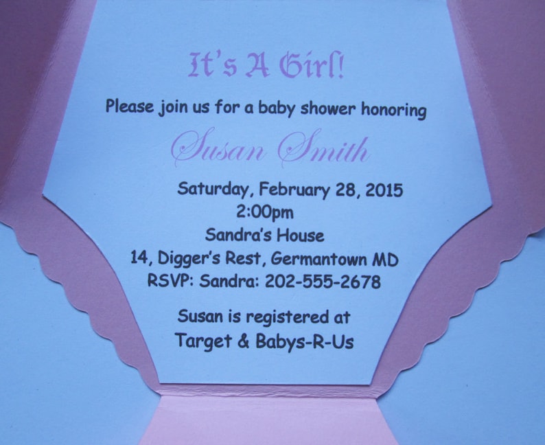 10 Girl Baby Shower Invitations, Pink Baby Shower Invites, Diaper Invitations, Baby Girl Shower, New Baby Announcement image 4