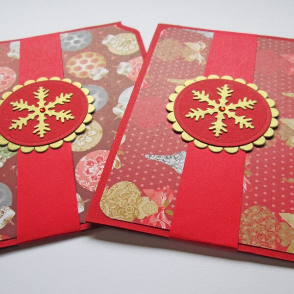 Christmas Gift Card Holders, Gift Card Envelopes, Gift Certificate Holders, Money Holders, Holiday Gift Card Holders, Set of 2, Red Gold