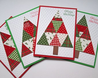 Quilted Christmas Cards - Tree Christmas Card Set - Holiday Cards - Boxed Christmas Card Sets - Holiday Card Set - Merry Christmas Card Sets