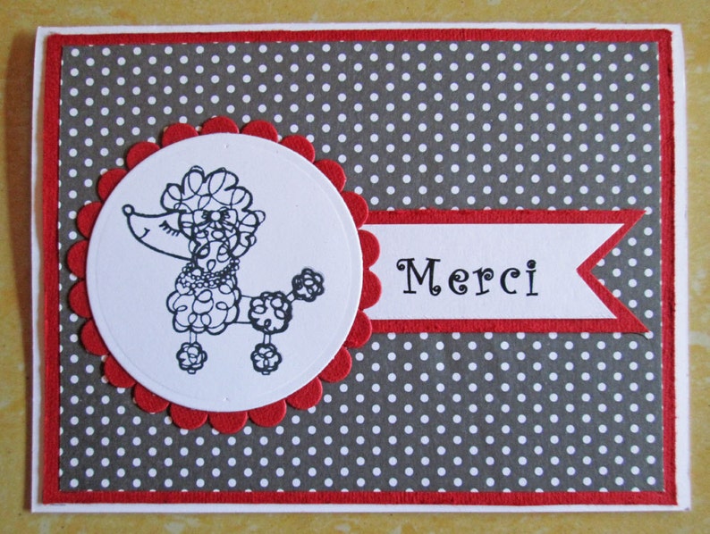 Thank You Cards Set, French Poodle Merci Note Card Set of 3, Thank You ...