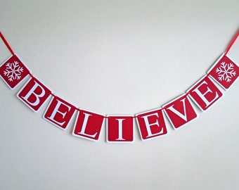 Merry Christmas Banner, Believe Banner, Christmas Decoration, Christmas Garland, Holiday Banner, Holiday Decor, Christmas Bunting, Sign