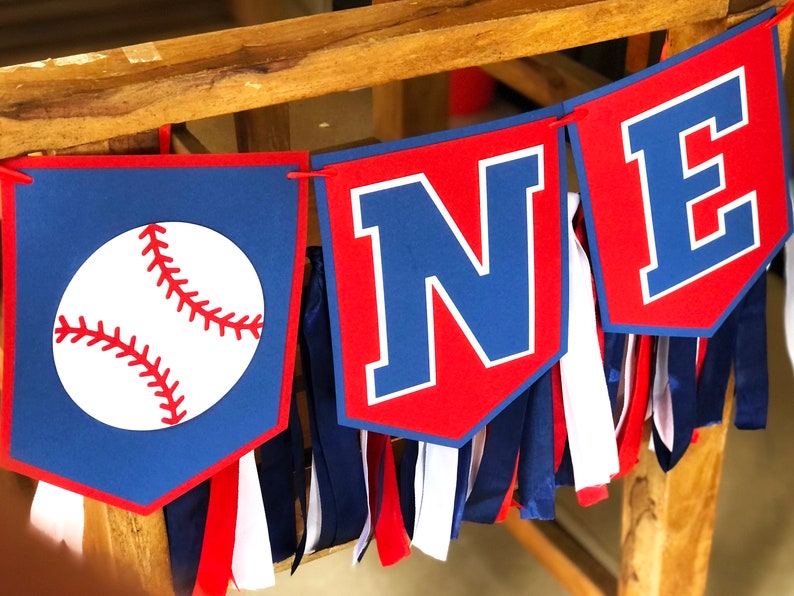 Baseball High Chair Banner One Banner First Birthday party decorations Boy 1st Birthday Garland