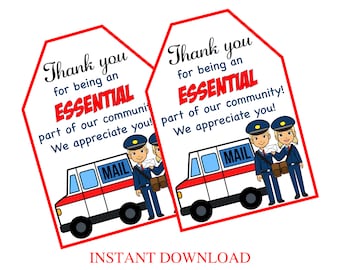 Postman Thank You Tags, Printable Postman Appreciation Tags, Post Office, Essential Workers Favor Tags, Cookie Tags, Instant Download