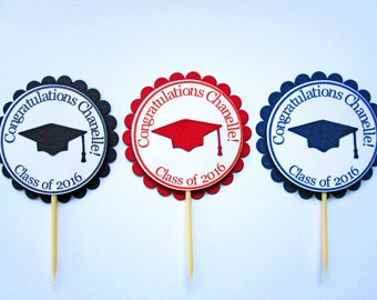 Graduation Cupcake Toppers, Graduaton Party Decorations, Graduation Decorations, Class of 2024, Congrats Grad, Set of 20