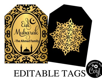 Eid Mubarak Favor Tags, Printable Eid Gift Tags, Happy Eid Tags, Labels, Sticker, Editable Hang tags, Muslim Festival, Eidi Present