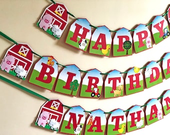 Farm Birthday Banner, Happy Birthday Barnyard Banner, First Birthday Barnyard Buddies, Kids Birthday Decor, Bunting, Sign, Garland