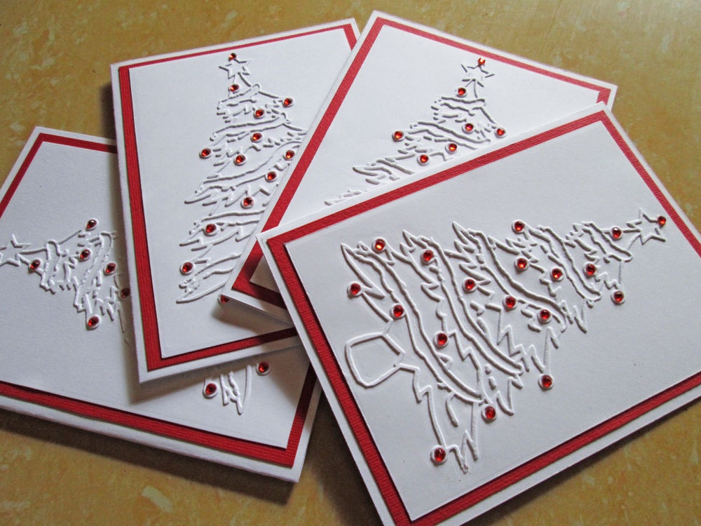 Tree Christmas Cards Embossed Christmas Card Set Holiday Etsy