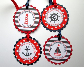 Nautical Gift Tags, Nautical Party Decorations, Nautical Birthday, Nautical Favor Tags, Nautical Theme Favors, Thank You Tags  Personalized