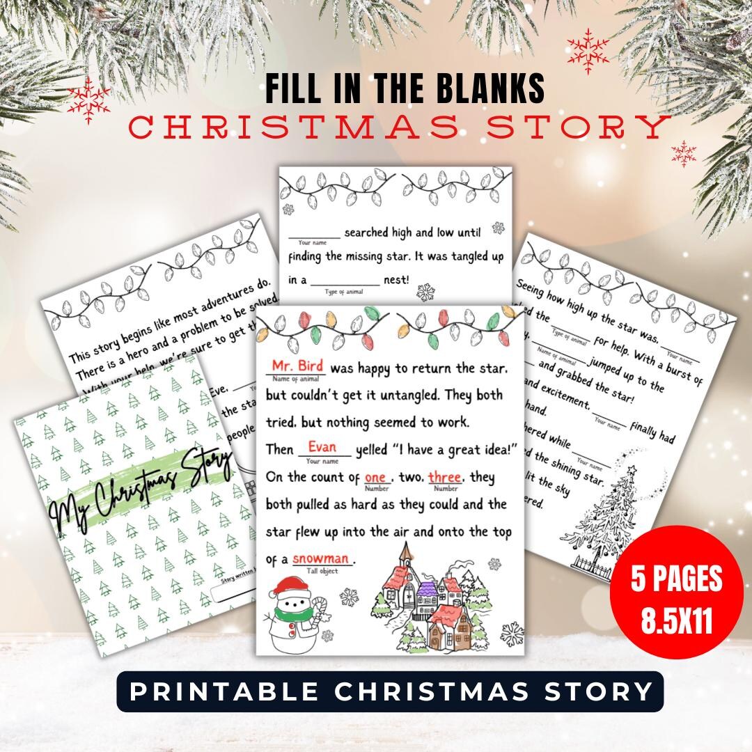 Printable Christmas Story Fill in the Blanks Coloring Kids Activity