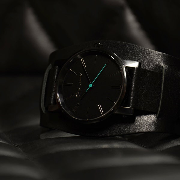 Leather watch | Cuff watch | Mens watch | Womens watch | Wristwatch | Unisex watch | Stainless steel watch with leather cuff