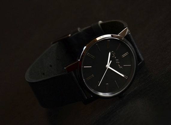 Black Minimalist Leather Watch Stylish watch with leather | Etsy