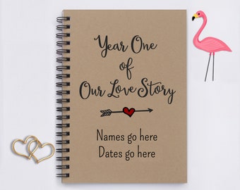 Personalized, Year One of Our Love Story, 5"x7" Journal, writing journal, notebook, diary, memory book, scrapbook, gift for boyfriend, gift
