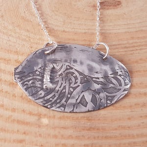 Handmade Etched Sterling Silver Teaspoon Necklace: Upcycled Spoon Jewelry