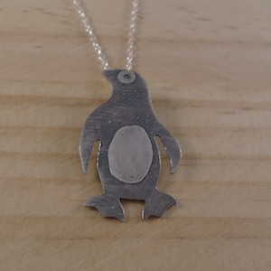 Sterling Silver Etched Penguin Necklace
