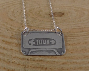 Sterling Silver Cassette Tape Necklace