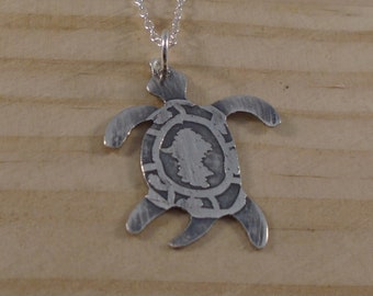 Sterling Silver Etched Turtle Necklace