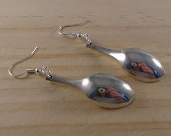 Upcycled Silver Plated Sugar Tong Spoon Earrings