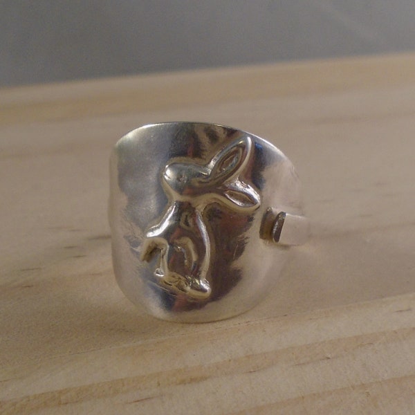 Upcycled Mexican Silver Rabbit Adjustable Wrap Spoon Ring