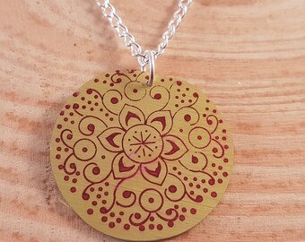 Handmade Yellow Anodized Aluminum Mandala Necklace: Hypoallergenic Jewelry