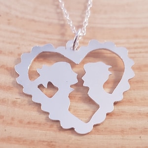 Hand Made Sterling Silver &#39;The Kiss&#39; Heart Necklace, Kissing Couple Necklace, Engagement Gift, Wedding Gift, Gift For Couples