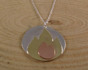 Sterling Silver, Copper and Brass Fire Necklace