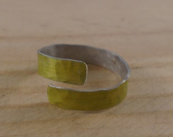 Anodised Aluminium Yellow Hammered Adjustable Ring