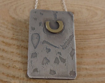 Sterling Silver and Brass Half Owl Face Necklace