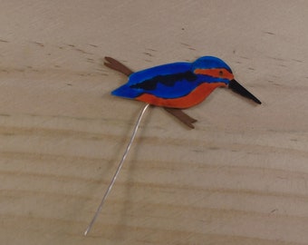 Sterling Silver and Copper Kingfisher Pin Brooch