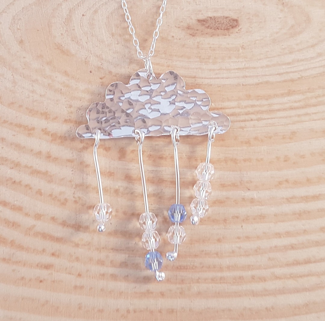 Handmade Hammered Sterling Silver Rain Cloud Necklace With Swarovski ...