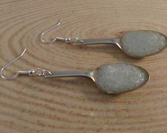 Upcycled Silver Plated Glow In The Dark Sugar Tong Spoon Earrings