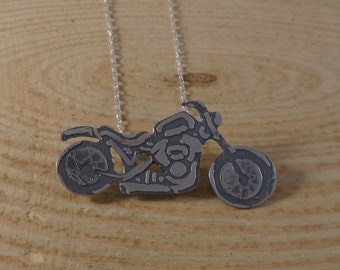 Sterling Silver Etched Motorbike Necklace